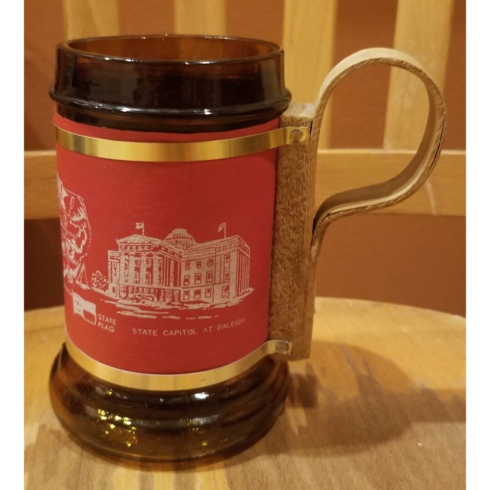 Vintage 1970s NANCO North Carolina Souvenir Wood & Glass Mug 5"H 3" Diameter - Picture 5 of 6